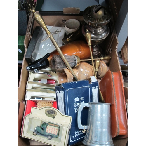 1090 - Vintage Soda Syphon, oil lamp, die-cast promotional models, pewter mug etc:- One Box.