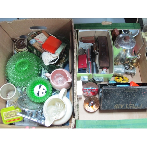 1091 - Glass Paperweights, napkin rings, bells, glassware, ceramics, etc:- Two Boxes.