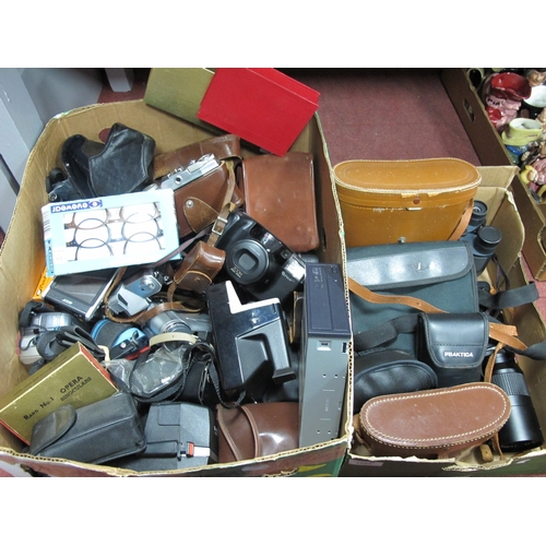 1092 - Cameras- Konica, Fuji, Ricoh, Polaroid etc, Binoculars including Braktica Sport, Aquilus, Paragon Le... 