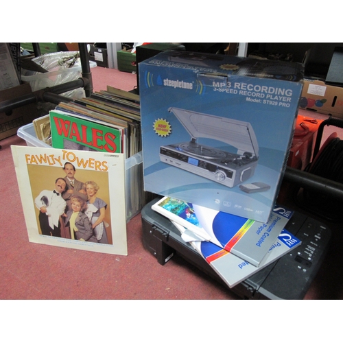 1128 - Records, LPs and Singles, Sandstorm Speakers, Steepletone Record Player, docking system, Canon print... 