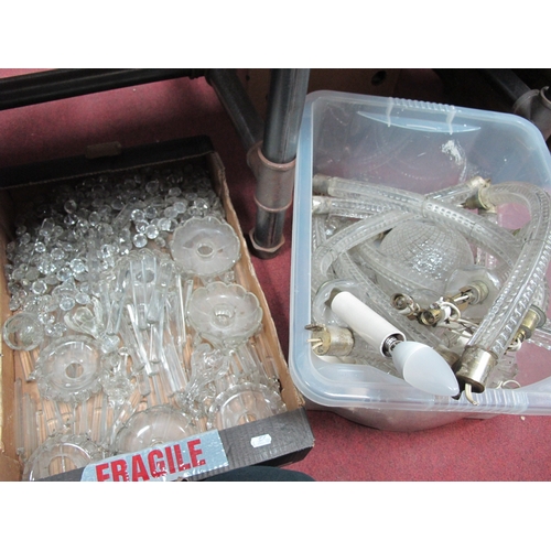 1129 - Glass Light Fittings, including branches, faceted and lustre drops, connectors:- Two Boxes.