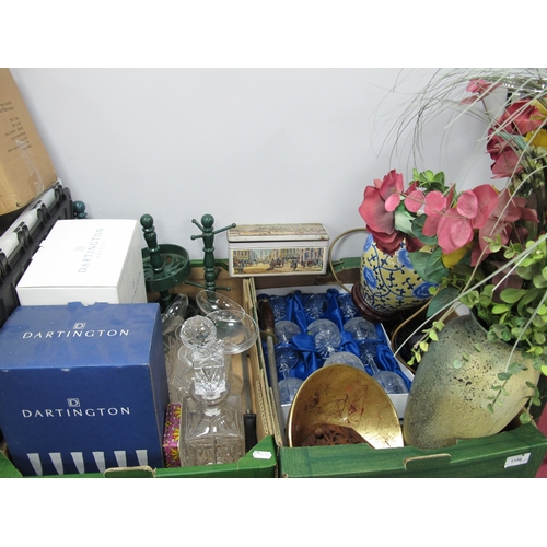 1156 - Cast Iron Tree Mug Stand, Darlington Glass Wear etc:- Two Boxes, together with stainless champagne/w... 