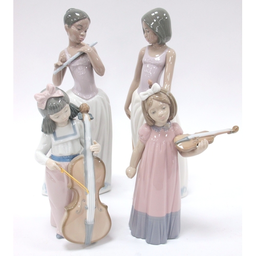 1210 - A Collection of Nao Figurines with a Musical Theme to include flute, violin and cello players, talle... 