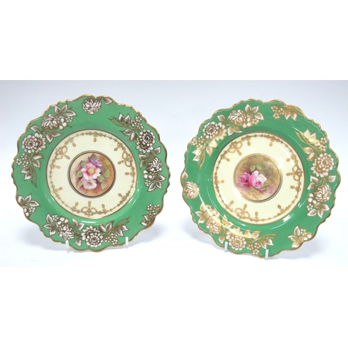 1218 - A Pair of Royal Paragon Cabinet Plates signed by Austin and handpainted with roses and blossom withi... 