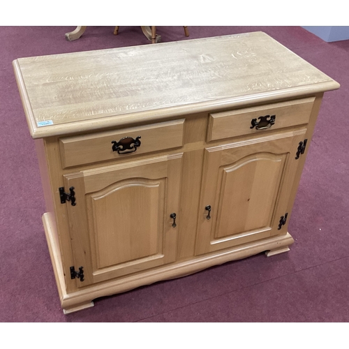 1575 - Light Wood Cupboard with twin drawers over cupboard doors, 98cm wide.