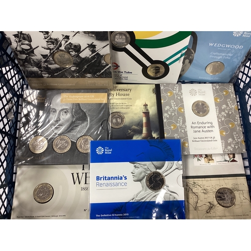 401 - Nine Royal Mint UK Bunc £2 Coin Packs, includes a 2016 Shakespeare three coin set, 2014 London Under... 