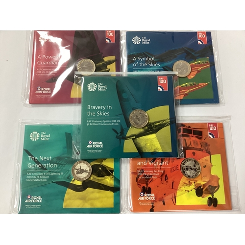 406 - Five 2018 Royal Mint RAF Centenary Bunc £2 Coin Packs.