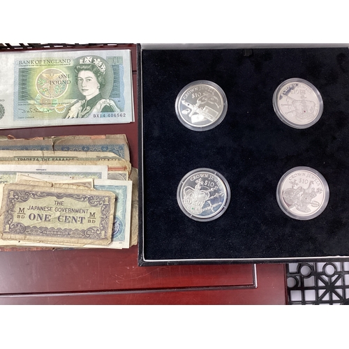 415 - Collection Of World Coins And Banknotes, including a 2006 London Mint silver proof 1oz 'Crown Jewels... 