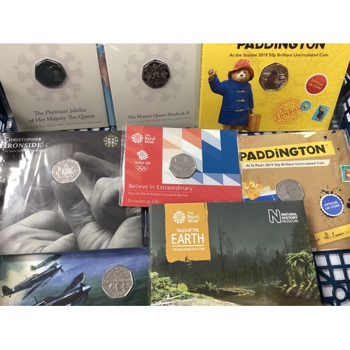 432 - Collection Of Royal Mint Bunc 50p Coin Packs, includes Paddington Bear, 2020 Tales of the Earth thre... 