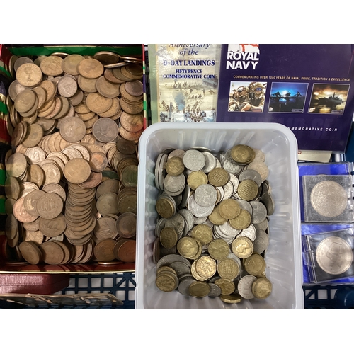 433 - Large Collection Of GB Coins And Banknotes, including Royal Mint coin packs, commemorative Crowns, £... 