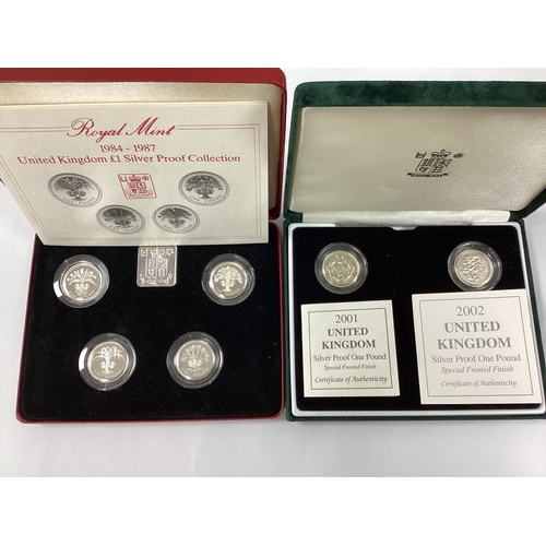 446 - Royal Mint 1984-1987 UK Silver Proof £1 Collection, together with two Royal Mint silver proof froste... 