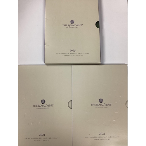 450 - 2023 Royal Mint UK Bunc Commemorative Coin Set, together with two 2021 UK Bunc definitive coin sets.