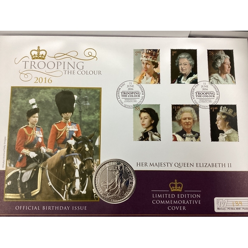 454 - Five Westminster Silver Coin Covers, including 2016 Battle of Hastings £5, 2016 1oz Britannia, 2015 ... 