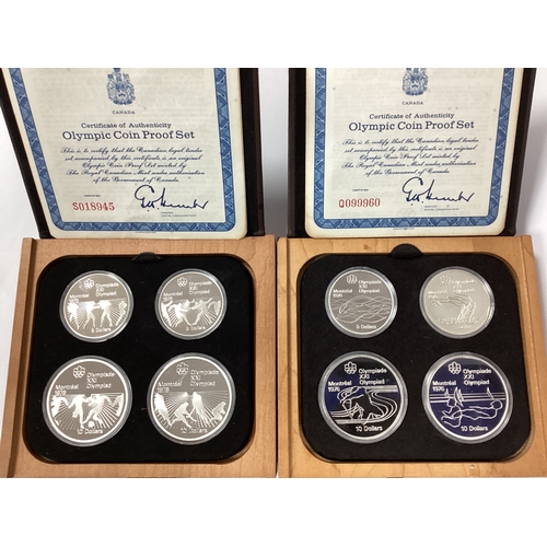 455 - Two Canada Olympics Four Coin Silver Proof Sets, both cased with certificates of authenticity.