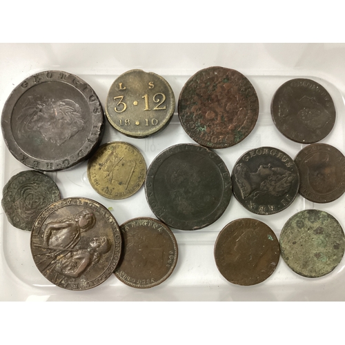 466 - Collection Of Coins And Tokens, including two George II GB Pennies, 1797 George III 'Cartwheel' Two ... 