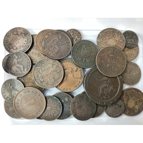 470 - Collection Of XIX And XVIII Century Coins, includes GB, Spain, Cyprus, Portugal, East India Company ... 