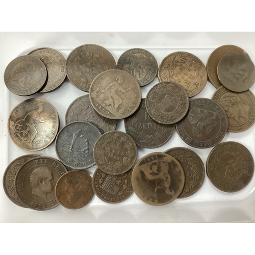 472 - Collection Of XIX Century World Coinage And Tokens, including an 1870 Leopold II Belgium 2 Centimes,... 