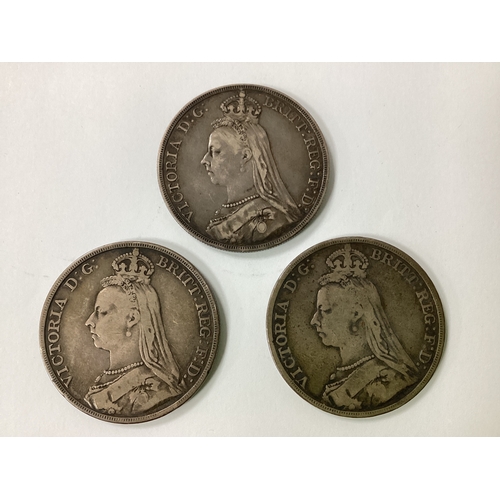 502 - Three GB Victoria Silver Crowns, 1889, 1890 and 1892.