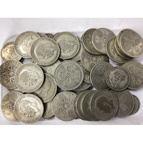 504 - GB Pre 1947 Silver Coins, Florins, Shillings, Threepences, total weight 400g.