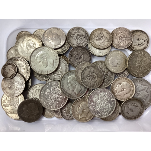 524 - GB Pre 1947 Silver Coins, including Florins, Shillings, Threepences etc, total weight 305g.