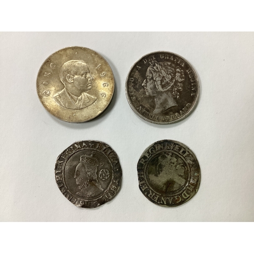 528 - Two Elizabeth I Silver Hammered Sixpences, together with a 1966 Eire silver Scilling and an 1882 New... 