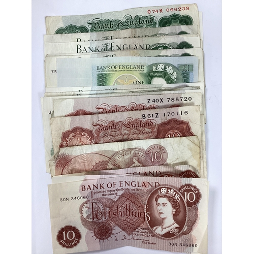 534A - Collection Of Thirty One GB Banknotes, including £5, £1 and Ten Shillings.