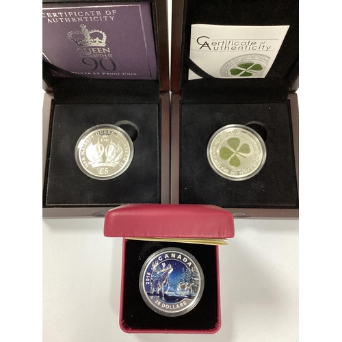 536 - Three Silver Proof Coins, including a 2016 Canada $20, 2016 Jersey £5 and a 2017 Palau $5, all cased... 