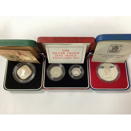 537 - Three Royal Mint Silver Proof Coins, including a 1978 Guernsey Crown, 1981 Jersey £1 and a 1990 5p t... 