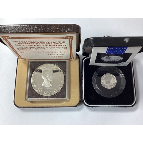 547 - 1978 Bahamas Silver Proof $10 Coin, together with a 1992 New Zealand silver proof piedfort Dollar, b... 