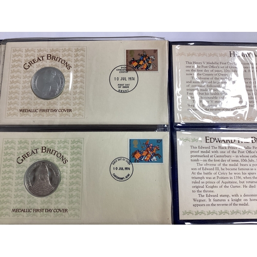 553 - Four Great Britons Silver Medallic First Day Covers, including Robert the Bruce, Owen Glendower, Hen... 