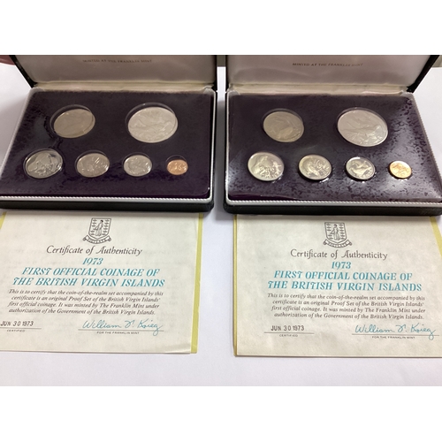 561 - Two 1973 British Virgin Islands Proof Coin Sets, both include a sterling silver $1, both cased with ... 