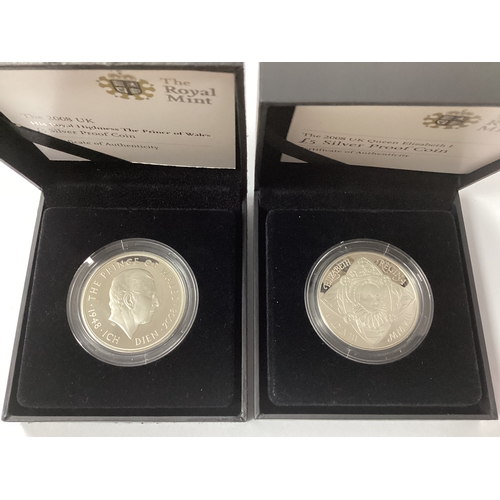 563 - Two Royal Mint UK 2008 Silver Proof £5 Coins, Queen Elizabeth I and HRH Prince Charles, both cased w... 