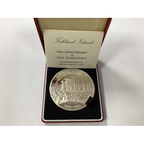 565 - 1985 Royal Mint Falkland Islands 5oz Silver Proof £25 Coin, 100th anniversary of self sufficiency, c... 