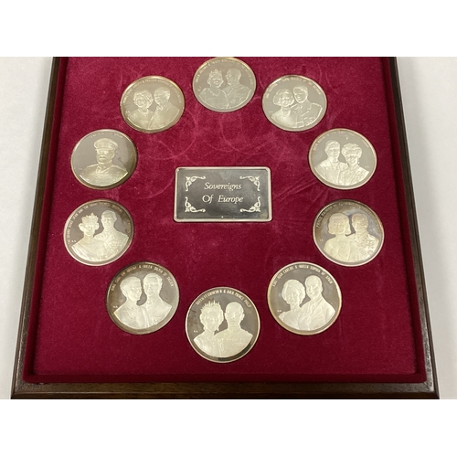 573 - Sovereigns Of Europe Sterling Silver Medal And Plaque Collection, in a wooden fitted case with certi... 