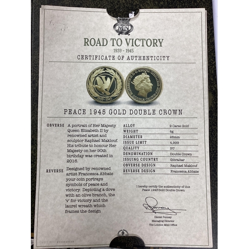 584 - The Road To Victory 1939-45 Seven Coin Set, including a Gibraltar 9ct gold double Crown coin (8g), i... 