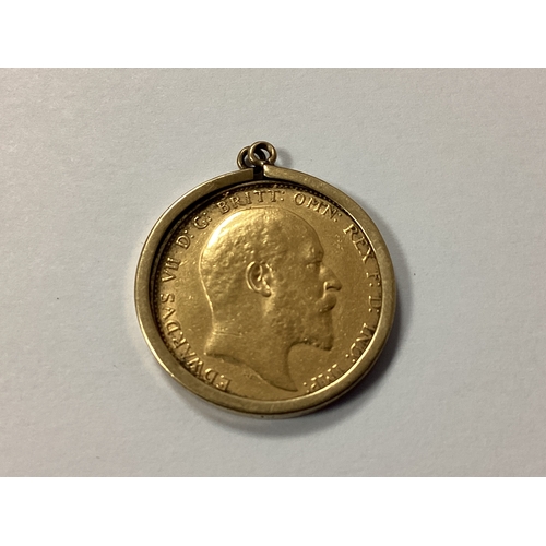 629 - 1910 Edward VII Gold Sovereign, in a 9ct gold loose mount.