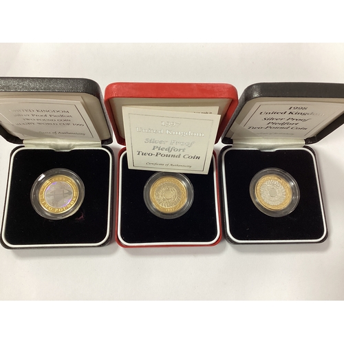 540 - Three Royal Mint UK Silver Proof Piedfort £2 Coins, including 1997, 1998 and a 1999 Rugby World Cup,... 