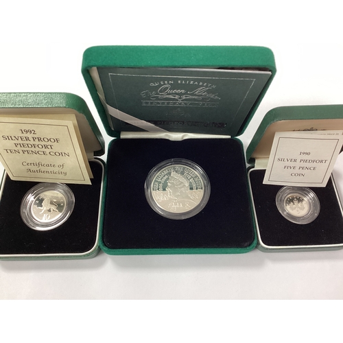 545 - Three Royal Mint Silver Proof Piedfort Coins, including a 2000 Queen Mother Centenary Year Crown, 19... 