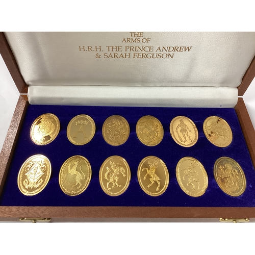 554 - Danbury Mint The Arms Of Prince Andrew And Sarah Ferguson Gold Plated Silver Proof Ingot Collection,... 