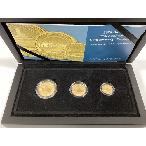 637 - Hattons Of London 2020 Dunkirk 80th Anniversary Gold Proof Sovereign Three Coin Set, includes a full... 