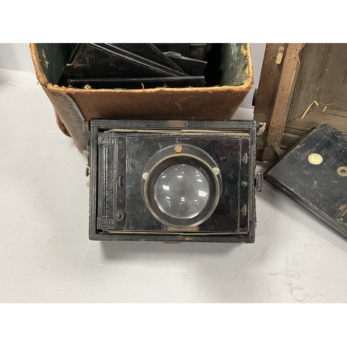 1122 - Nettel Folding Strut Camera, with brass cased lens, stamped Aldis Birmingham F4.5 No 19 Mackenzie Wi... 