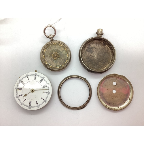 221 - A Hallmarked Silver Fob Watch, (damages / incomplete); a pocket watch dial / movement, a hallmarked ... 