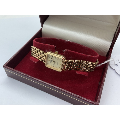 222 - Rotary; A 9ct Gold Cased Ladies Quartz Wristwatch, the rectangular signed dial with lined markers, t... 