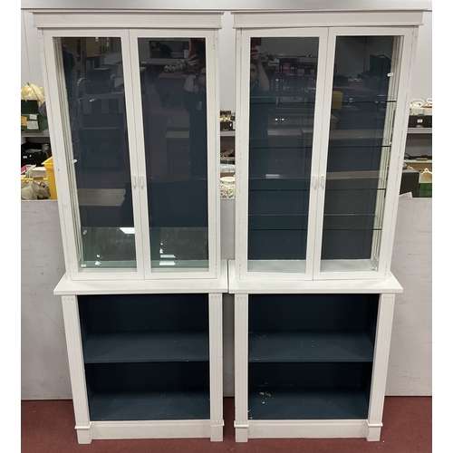 1482 - A Pair of White Painted Display Cabinets, tops with glazed doors and sides, glass adjustable shelves... 