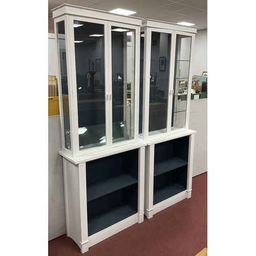 1482 - A Pair of White Painted Display Cabinets, tops with glazed doors and sides, glass adjustable shelves... 