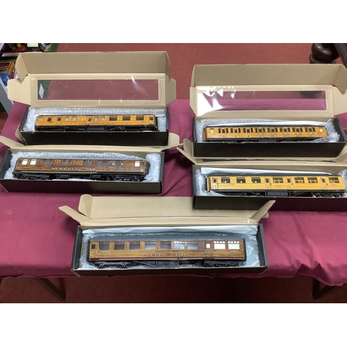 875 - Five 'O' Gauge/7mm Kit Built MKI Coaches L.N.E.R Teak, two overall plastic restaurant and sleeping; ... 