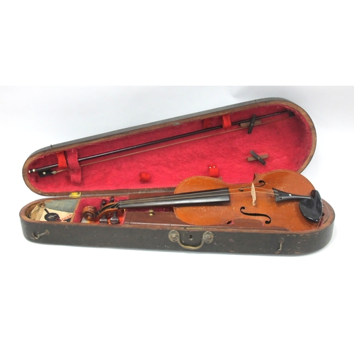 1375 - XIX Century Violin with Symmetrical Design to Two Piece Back, 36cm long, overall 59cm together with ... 