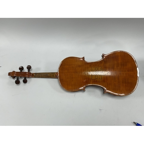 1375 - XIX Century Violin with Symmetrical Design to Two Piece Back, 36cm long, overall 59cm together with ... 