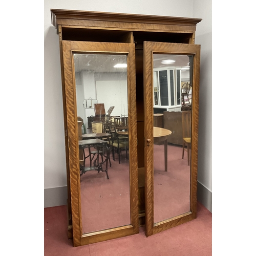 1535 - XIX Century Satin Birch Two Door Wardrobe, with a stepped pediment, twin mirror doors, internally wi... 