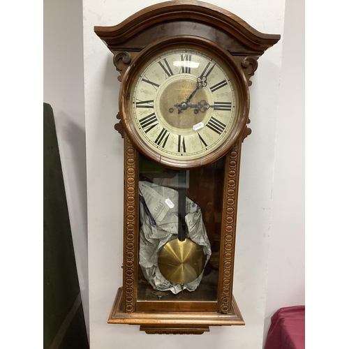 1575 - Late XIX Century Walnut Wall Clock, with a shaped pediment, circular white dial, Roman numerals, gla... 